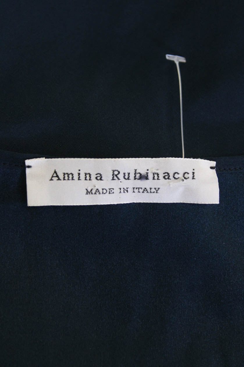 Amina Rubinacci Women's Round Neck Sleeveless Hi-Lo Hem Tank Top Blue Size 42