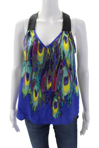 Trina Turk Women's V-Neck Sleeveless Silk Multicolor Tank Top Blouse Size S