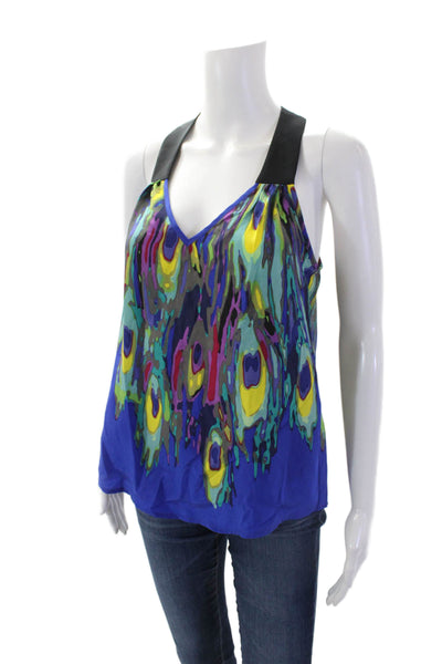Trina Turk Women's V-Neck Sleeveless Silk Multicolor Tank Top Blouse Size S