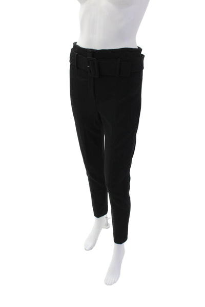 Theory Women's Hook Closure Belted Straight Leg Dress Pants Black Size 4