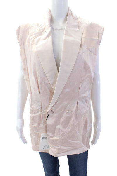 Zara Womens Textured Sleeveless V-neck Button Vest Blazer Top Pink Size S