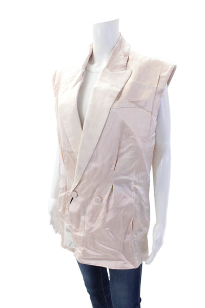 Zara Womens Textured Sleeveless V-neck Button Vest Blazer Top Pink Size S