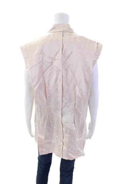 Zara Womens Textured Sleeveless V-neck Button Vest Blazer Top Pink Size S