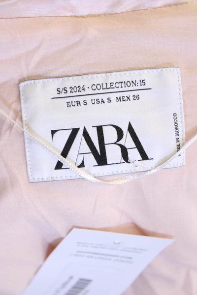 Zara Womens Textured Sleeveless V-neck Button Vest Blazer Top Pink Size S