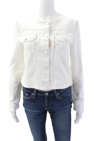 Paige Womens Cotton Long Sleeve Lined Button Denim Jacket White Size XS
