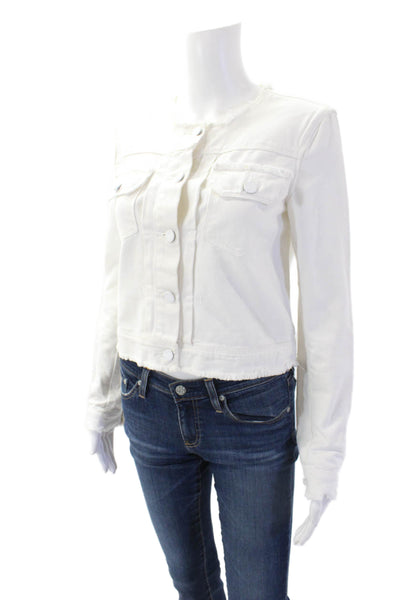 Paige Womens Cotton Long Sleeve Lined Button Denim Jacket White Size XS