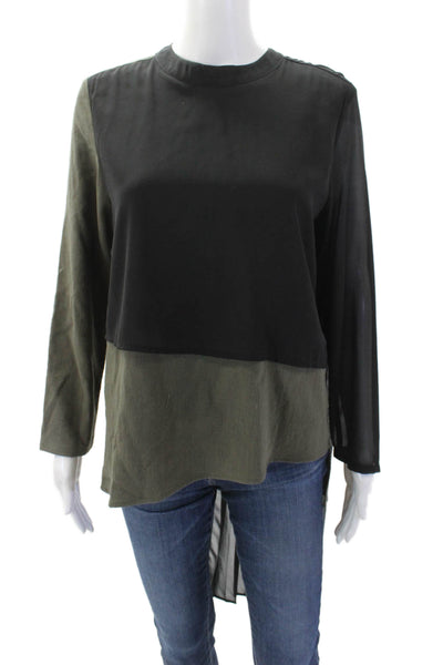 Maac Womens Round Neck Long Sleeve Zip Layer Sleek Blouse Green Size S