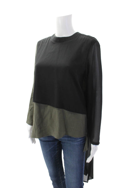 Maac Womens Round Neck Long Sleeve Zip Layer Sleek Blouse Green Size S