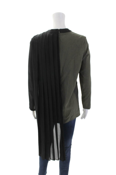Maac Womens Round Neck Long Sleeve Zip Layer Sleek Blouse Green Size S