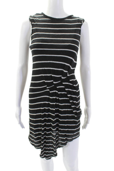 Allsaints Womens Striped Pleated Waist Detail Mini Dress With Slip Black Size XS
