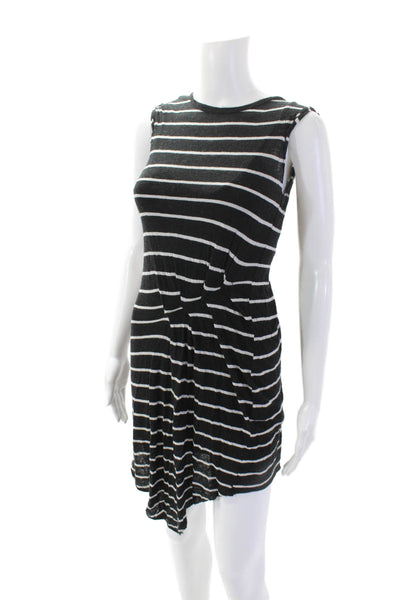 Allsaints Womens Striped Pleated Waist Detail Mini Dress With Slip Black Size XS