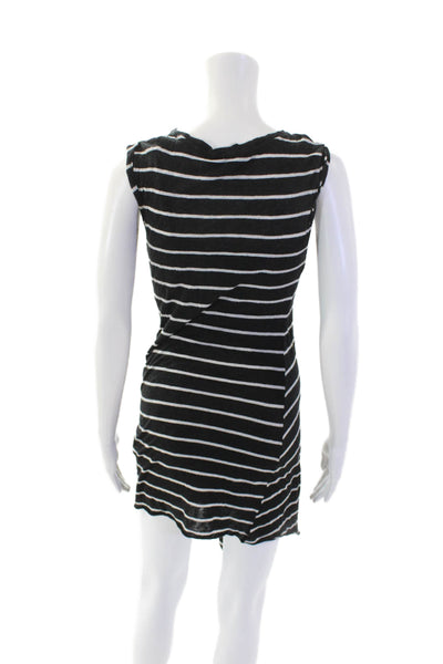 Allsaints Womens Striped Pleated Waist Detail Mini Dress With Slip Black Size XS