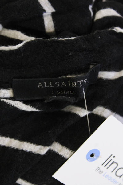 Allsaints Womens Striped Pleated Waist Detail Mini Dress With Slip Black Size XS