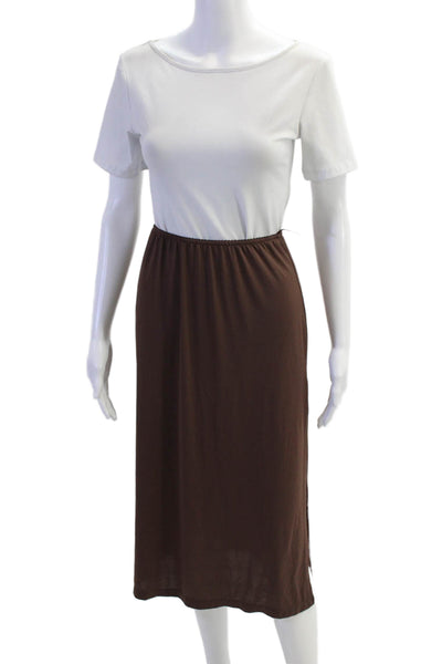 Collette Dinnigan Womens Elastic Waistband Knee Length Knit Skirt Brown Medium