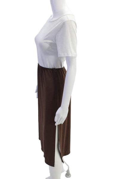 Collette Dinnigan Womens Elastic Waistband Knee Length Knit Skirt Brown Medium