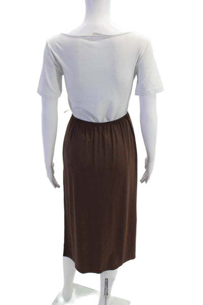 Collette Dinnigan Womens Elastic Waistband Knee Length Knit Skirt Brown Medium