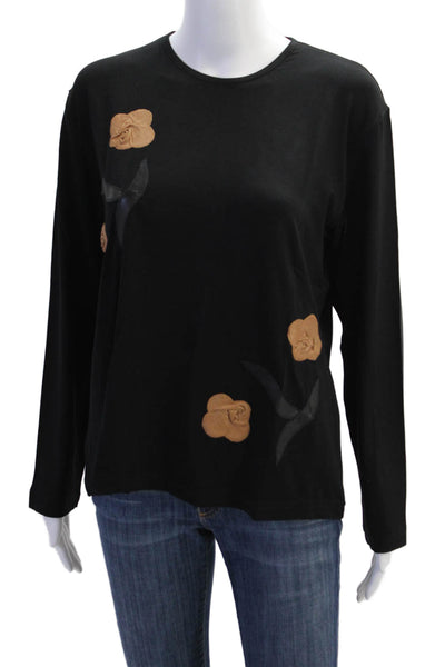 Natto Womens Leather Detail Round Neck Long Sleeve T-Shirt Top Beige Size XL
