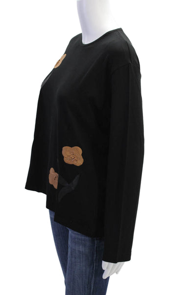 Natto Womens Leather Detail Round Neck Long Sleeve T-Shirt Top Beige Size XL