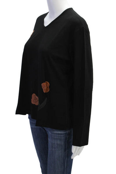 Natto Womens Leather Detail Round Neck Long Sleeve T-Shirt Top Brown Size XL