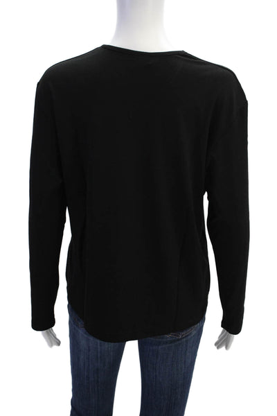 Natto Womens Leather Detail Round Neck Long Sleeve T-Shirt Top Brown Size XL