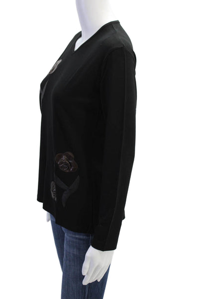 Natto Womens Leather Detail Round Neck Long Sleeve T-Shirt Top Brown Size M