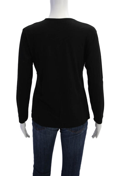Natto Womens Leather Detail Round Neck Long Sleeve T-Shirt Top Brown Size M
