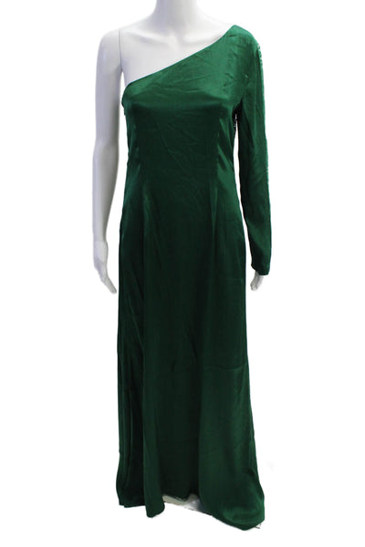 Aeffe Womens Battenburg Lace Detail Long Sleeve One Shoulder Dress Green Size 8