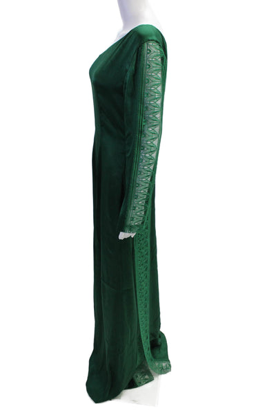 Aeffe Womens Battenburg Lace Detail Long Sleeve One Shoulder Dress Green Size 8