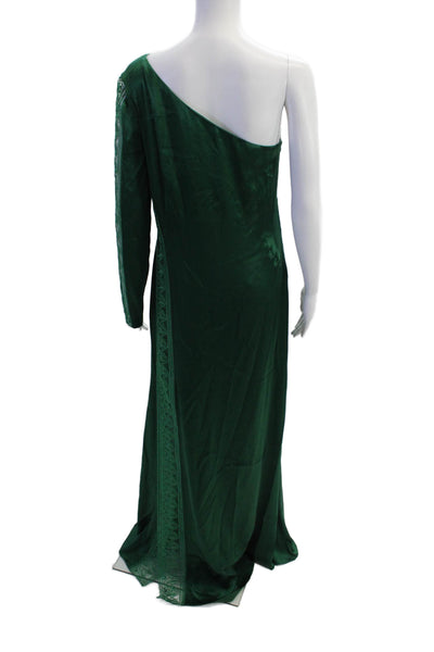 Aeffe Womens Battenburg Lace Detail Long Sleeve One Shoulder Dress Green Size 8