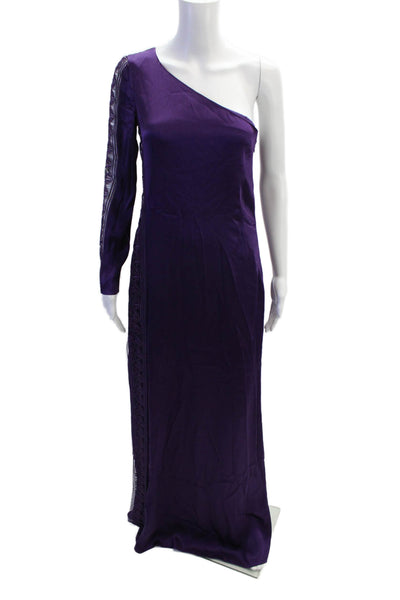 Aeffe Womens Battenburg Lace Detail Long Sleeve One Shoulder Dress Purple Size 6