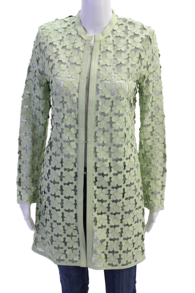 In Transit 2 Womens Leather Cut Out Round Neck Mid-Length Jacket Green Size XS