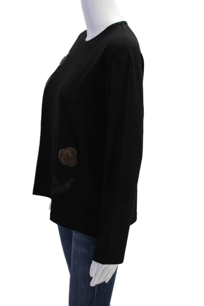 Natto Womens Leather Detail Round Neck Long Sleeve T-Shirt Dark Brown Size XL