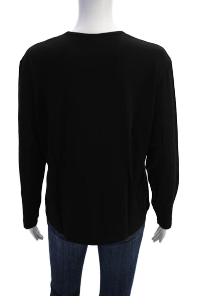 Natto Womens Leather Detail Round Neck Long Sleeve T-Shirt Dark Brown Size XL