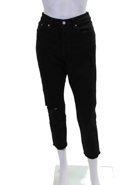 Levis Womens Cotton Wedgie Distressed Ankle Skinny Leg Solid Black Size 28