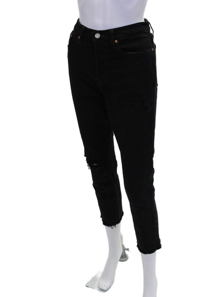 Levis Womens Cotton Wedgie Distressed Ankle Skinny Leg Solid Black Size 28