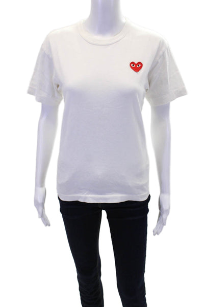 Play Comme Des Garcons Womens Cotton Crew Neck Heart Motif T-Shirt White Size S