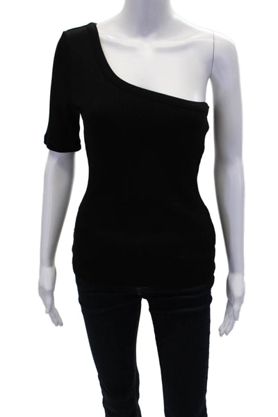 Citizens of Humanity Womens Asymmetrical One Shoulder Fitted Blouse Black Size M