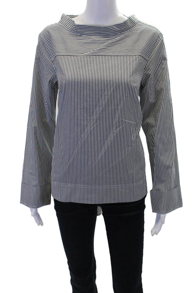 J Crew Women's Long Sleeves Round Neck Hi-Lo Hem Striped Blouse Black Size 4T