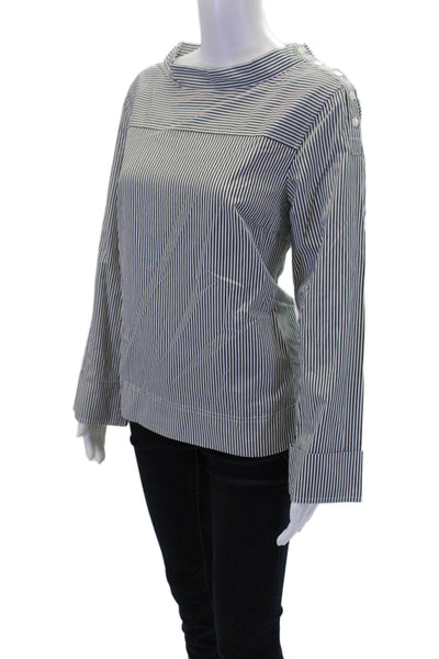 J Crew Women's Long Sleeves Round Neck Hi-Lo Hem Striped Blouse Black Size 4T