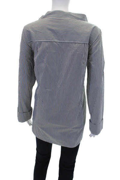 J Crew Women's Long Sleeves Round Neck Hi-Lo Hem Striped Blouse Black Size 4T