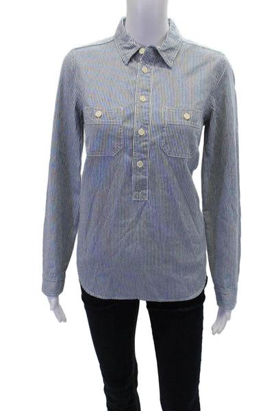 J Crew/Jeans Women's Long Sleeves Half Button Blue Striped Blosue Size XS
