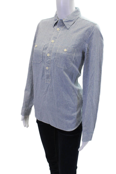 J Crew/Jeans Women's Long Sleeves Half Button Blue Striped Blosue Size XS