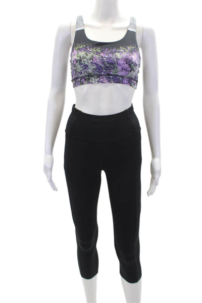 Lululemon Womens Activewear Stretch Capri Leggings Sports Bra Set Black Size 2