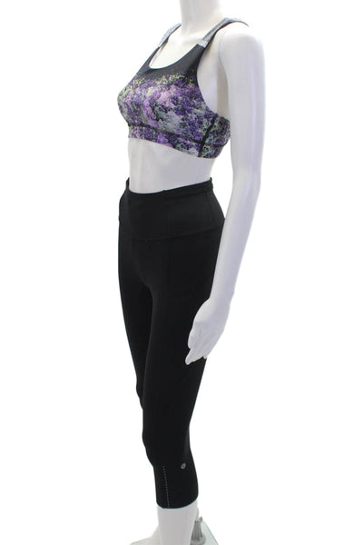 Lululemon Womens Activewear Stretch Capri Leggings Sports Bra Set Black Size 2