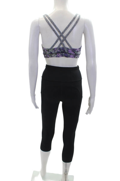 Lululemon Womens Activewear Stretch Capri Leggings Sports Bra Set Black Size 2