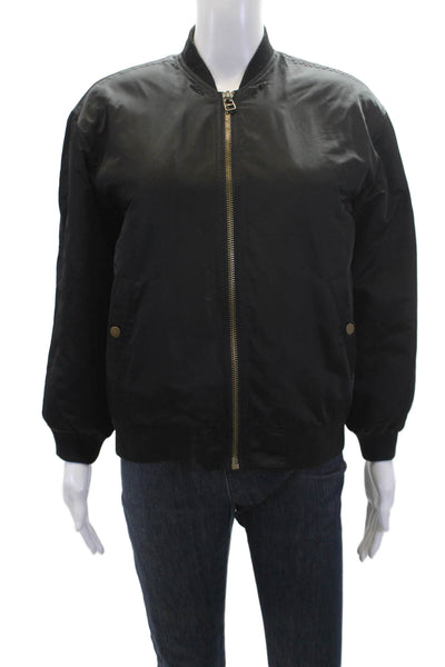 Pologeorgis Womens Full Zip Collar Long Sleeve Bomber Jacket Black Size S