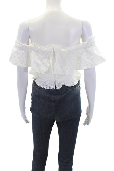 Majorelle Womens Cotton Sleeveless Scoop Neck Ruffle Crop Top White Size S
