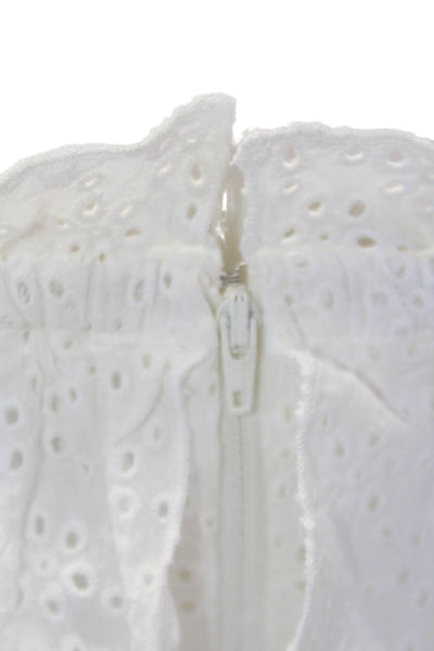 Majorelle Womens Cotton Sleeveless Scoop Neck Ruffle Crop Top White Size S