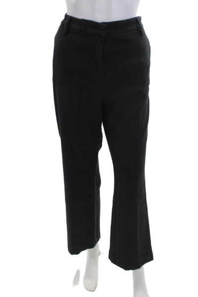 Sharis Place Womens Cotton Zippered High-Rise Wide-Leg Pants Black Size 46