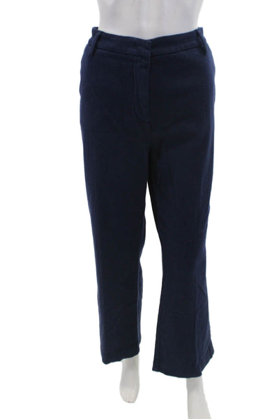 Sharis Place Womens Cotton Zippered High-Waisted Bootcut Pants Blue Size 48